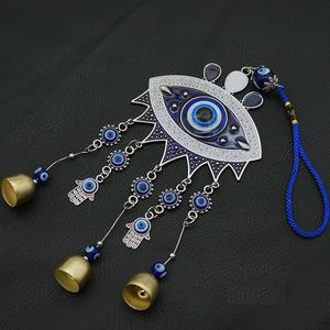 Pendentif vintage bleu œil de démon, carillon à vent en métal, décorations murales en verre et en métal - Product Image 3