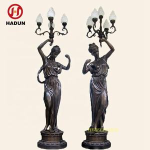 ラージキャストブロンズエレガントな女性ランプポスト像 - Product Image 3