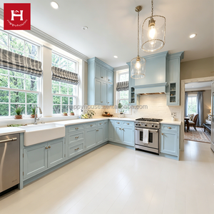 HAPPY HOUSES Australia, Gabinetes de Cocina Modernos en Forma de L, Madera Sólida, Estilo Shaker, Color Azul Claro, Gabinetes de Cocina Personalizados para el Hogar - Product Image 1