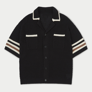 Maglietta Polo in Maglia da Uomo con Logo Personalizzato, Manica Corta, Traforata, <span class=keywords><strong>Cardigan</strong></span> Lavorato a Maglia, Camicia all'Uncinetto - Product Image 1