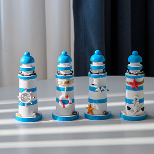 Mini phare décoratif en bois de style méditerranéen, ensemble de 4, 15 cm, décoration d'intérieur, souvenir de bord de mer - Product Image 2