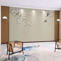 Tissu mural décoratif pour salon, papier peint de style néo-chinois sur mesure, tissu mural brodé de fleurs et d'oiseaux