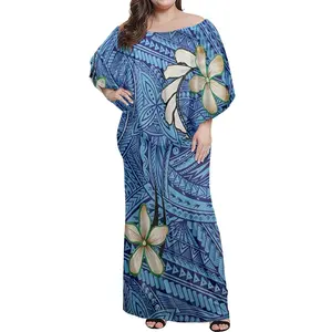 Gaun Malam Ukuran Besar Gaya Hawaii Gaun Tribal Polinesia Gaun Ponco Besar Bahu Terbuka Gaun Rumbai Gaun Maxi Wanita