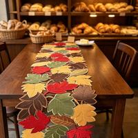 Chemin de Table de Thanksgiving d'automne brodé feuille d'érable Design Floral creux pour la récolte matériel de tissu de ferme pour la maison hôtel