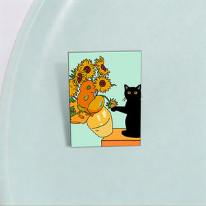 Set Pin Enamel Kucing Nakal Kreatif, Vas Bunga Matahari, Lencana Logam, Pin Kerah Kucing Hitam Elegan, Dekorasi, Hadiah untuk Penggemar - Product Image 3