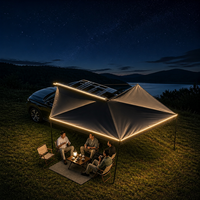 270 °   Auvent latéral de voiture avec boîtier en aluminium, LED intégrées, étanche, pour SUV, camping, voyage en extérieur et tout-terrain