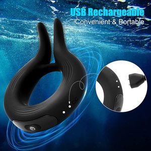 10 Modes de vibration oreilles de lapin 1ère génération <span class=keywords><strong>anneau</strong></span> de verrouillage de sperme mâle Rechargeable Silicone <span class=keywords><strong>vibrant</strong></span> <span class=keywords><strong>anneau</strong></span> d'essence de verrouillage ouvert - Product Image 5