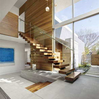 Escalier moderne de luxe volant lumineux flottant escalier droit bande de roulement en bois escalier intérieur