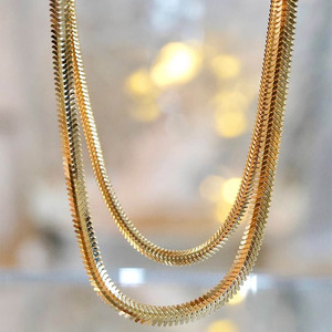 Collar de Cadena de Serpiente Plana de Oro Amarillo de 18K Au750, Cadena de Espiga, Joyería, Cadena Gruesa, Collar de Oro de 16''18'' - Product Image 1