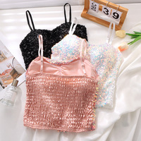Camisole d'été brodée de paillettes pour femme, sexy, dos nu avec coussinets de poitrine, débardeur féminin, sous-vêtement, veste