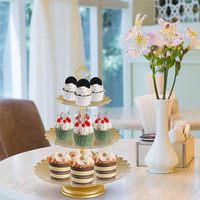Présentoir de table à dessert en métal avec support pour gâteau doré, pièce maîtresse de table d'anniversaire de mariage, décor de fête