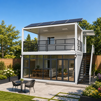 Maison modulaire préfabriquée 2 chambres avec panneaux solaires, maison conteneur préfabriquée avec électricité solaire, maison conteneur café