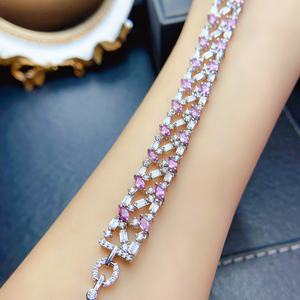 Rosa rosa zaffiro Charm bracciale 925 in argento Sterling con pietra naturale impilabile delitti gioielli per regalo o festa - Product Image 6