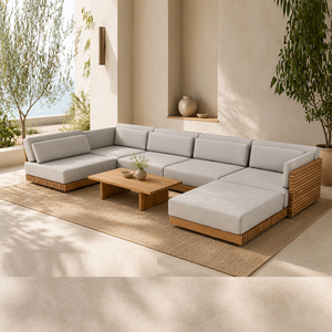 Set di Divani <span class=keywords><strong>da</strong></span> Esterno di Grado Commerciale, Mobili <span class=keywords><strong>in</strong></span> <span class=keywords><strong>Legno</strong></span> di Teak Resistenti per Hotel, Resort, Bordo Piscina, Patio e <span class=keywords><strong>Giardino</strong></span> - Product Image 1