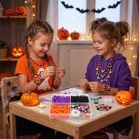 Kit de fabrication de bracelets DIY pour Halloween avec perles rondes en acrylique de 6 mm, perles en argile polymère de 10 mm, cordon élastique et boîte de rangement à 4 compartiments