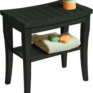 Tabouret de salle de bain en bois massif Fumo avec étagère pour serviettes et articles de toilette, siège de douche multifonctionnel pliable - Product Image 3
