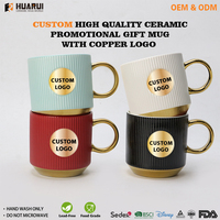 Ensemble de tasses à café en céramique côtelée avec logo personnalisé, vente en gros, avec boîte cadeau de luxe, OEM ODM, cadeau promotionnel d'entreprise