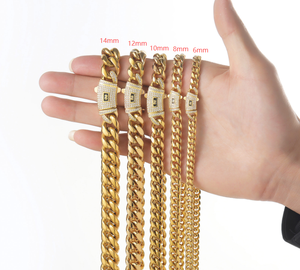 <span class=keywords><strong>Cadena</strong></span> Cubana <span class=keywords><strong>de</strong></span> Acero Inoxidable Estilo Mónaco <span class=keywords><strong>de</strong></span> 6mm-14mm, Chapada en <span class=keywords><strong>Oro</strong></span> <span class=keywords><strong>de</strong></span> 14K, Joyería Hip Hop <span class=keywords><strong>para</strong></span> Hombres <span class=keywords><strong>y</strong></span> Mujeres - Product Image 3