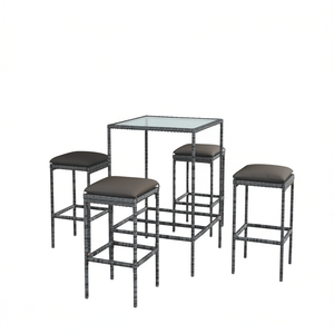 Set Bar da Giardino in Rattan Grigio con Vetro Temperato, Arredamento da Esterno 4 Posti Stile Contemporaneo - Product Image 1