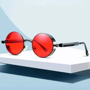 Lunettes de soleil rondes rétro en métal avec logo personnalisé, protection UV400, monture en alliage, style punk pour hommes et femmes - Product Image 2