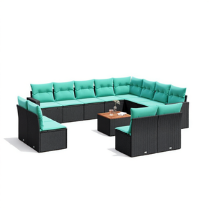 Ensemble de canapés de patio 13 pièces en polyrotin, meubles de jardin d'extérieur, coussins noirs, résistant aux intempéries, design contemporain - Product Image 1