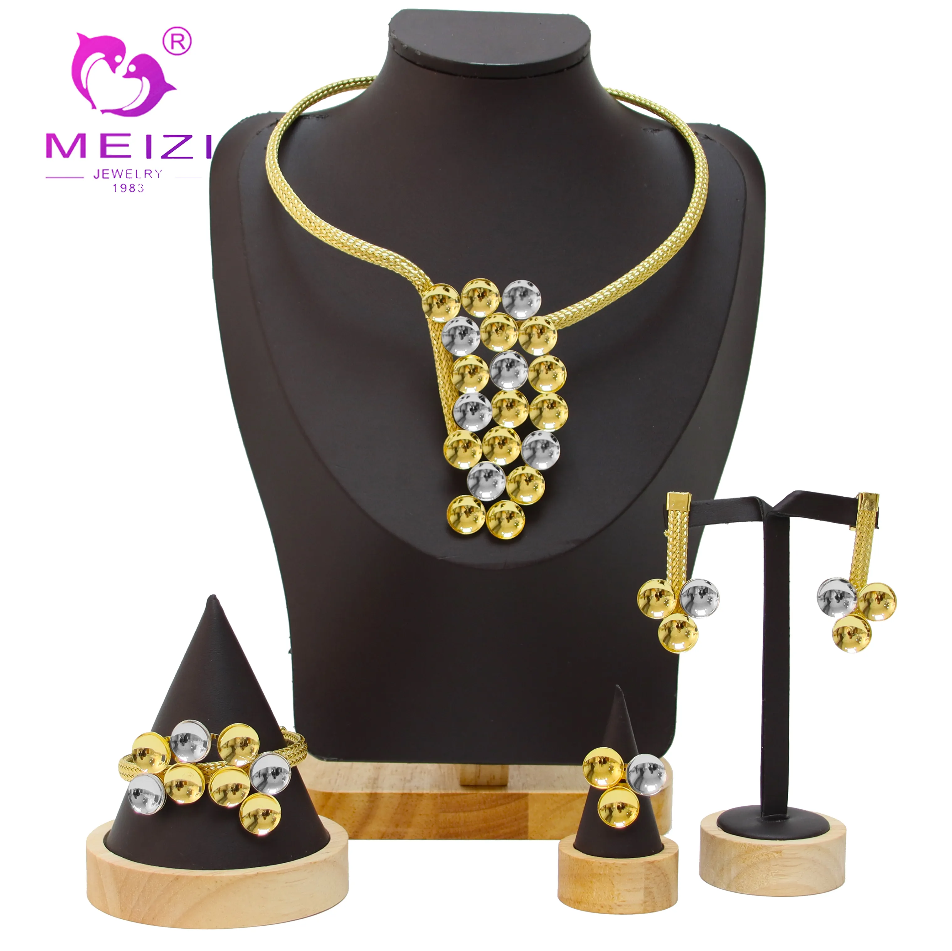 MEIZI, venta al por mayor de joyas de oro brasileño de 18 quilates, conjuntos de joyas simples redondas, collar grande, regalo de fiesta, conjunto de joyas para mujer