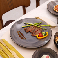 Service de table en grès brun Sonoma peint à la main, 56 pièces, vaisselle en céramique de luxe, compatible lave-vaisselle, four à micro-ondes, vaisselle durable