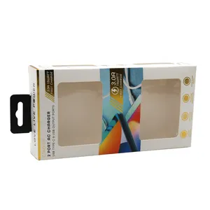 Custom Logo Printing Retail Paper Cardboard Packaging Display Box With Clear PVC Window And Hanging Hole