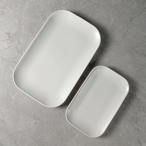 Jiujiuju Vaisselle en gros Grand plateau rectangulaire en porcelaine gaufrée de 14 ''allant au <span class=keywords><strong>micro</strong></span>-ondes Grande assiette de service <span class=keywords><strong>blanche</strong></span> brillante - Product Image 5