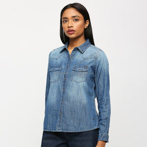 Nardon Apparel 2025 Venta caliente Nuevo Color sólido Casual Button-Down Tops Blusa elegante Camisa de mezclilla suave - Product Image 1