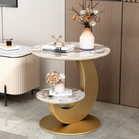 Table d'appoint/de coin double niveau en marbre avec structure en fer, style italien, luxe léger, design moderne et créatif pour salon/salle à manger