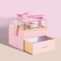 Boîte-cadeau de luxe personnalisée en gros 2 couches boîte rigide couvercle acrylique velours cadeau de mariage fleur emballage boîtes en papier avec ruban