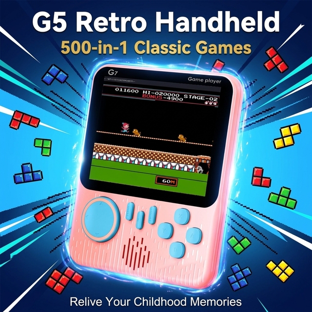 Handheld Game Console 500-in-1 Classic Retro Games 2-Player Double Battle LCD Screen TV Connect Kids Gift Toy