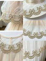 LEIXUSI Ruban de dentelle en tulle doré de 7 cm avec nœud brodé pour vêtements d'enfants, textiles de maison et accessoires de bricolage faits main