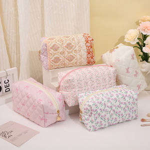 Bolsa de Maquillaje Personalizada 2026, de Algodón con Cierre y Diseño Floral, para Mujer, Acolchada, Rosa, Multicolor, Bolsa de Viaje para Cosméticos - Product Image 5