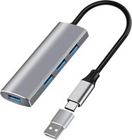 Hub USB C 4 ports, répartiteur USB 3.0, transfert de données 5 Gbps, boîtier en aluminium, type C mâle vers 4x USB-A femelle