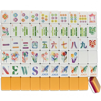 Jeu de Mahjong américain de luxe en acrylique multi-couches dégradé, motif floral oriental aquarelle et papillon, tuiles en bambou style pavillon chinois, cadeau de luxe