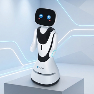 Robot d'accueil Timo mignon et populaire auprès des clients, qui diffuse des vidéos, parle, présente les produits, salue et embrasse, un best-seller, réceptionniste. - Product Image 1