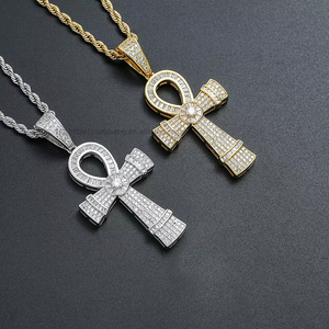 Copper CZ Encrusted <b>Cross</b> Pendant, Personalized Hip Hop Necklace, Unisex Religious Jewelry Gift - Product Image 1