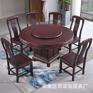 Chinese Style Solid Wood <b>Round</b> <b>Dining</b> <b>Table</b> With Rotation Feature <b>For</b> <b>Dining</b> Room Home Hotel Use Sandalwood Color - Product Image 4
