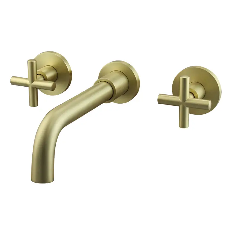 Thiết kế mới kép xử lý lưu vực tap Brass 3 lỗ treo tường bàn chải vàng phòng tắm vòi Mixer