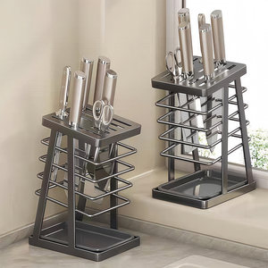 Yuka Messerhalter aus Edelstahl, multifunktionales Desktop-Aufbewahrungsregal für Küchenutensilien, reines Schwarz, Gunmetal-Grau - Product Image 3