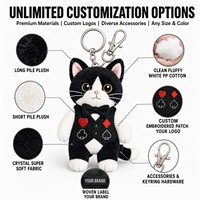 Porte-clés Mascotte Peluche Chat Personnalisé Thème Cartes à Jouer, Cadeau Thème, Logo Personnalisé, Breloque de Sac de Vente au Détail, Commande en Gros, OEM ODM, Cadeau Promotionnel
