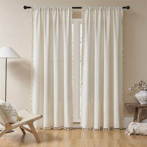 Cortinas de Lino Beige Estilo Boho Navideñas, Cortinas Rústicas de Lino Translúcidas <span class=keywords><strong>para</strong></span> Dormitorio o Sala de Estar - Product Image 1