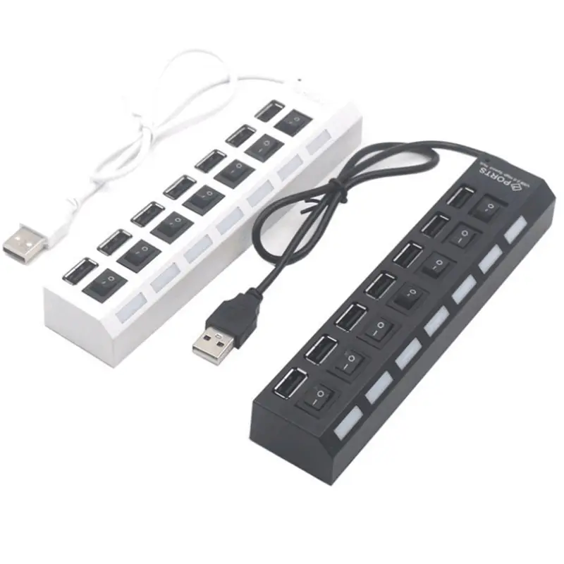 Multi Port USB Hub 2.0 Adapter High Speed 7 Ports Hub USB On/Off Switch Portable USB Splitter For Computer Laptop