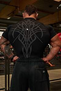 किंग mcGreen स्टार पुरुषों के ग्रीष्मकालीन गोथिक उच्च लोचदार त्वरित शुष्क स्लिम फिट प्रशिक्षण टी-शर्ट खेल के लिए टी-शर्ट शॉर्ट आस्तीन फिटनेस कपड़े - Product Image 2