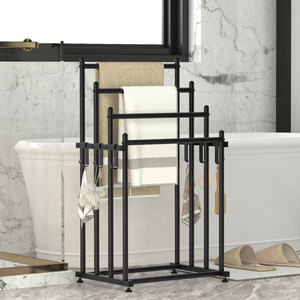 4-Tier Anti-Rust <b>Towel</b> Rack with Hooks Oversized <b>Bath</b> <b>Towel</b> and Blanket Drying Stand Storage Rack for Display - Product Image 3