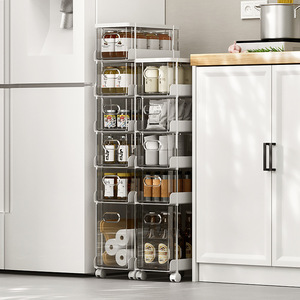 Kitchen Narrow Slot Storage Cabinet Multi Layer With Wheels For Pantry And Bathroom Organization 8-11.9in Depth - Product Image 2