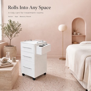 Chariot de Salon à 3 Tiroirs, Chariot de Rangement Roulant avec Porte-Bol, Poignée Chromée, Chariot de Coiffure Blanc pour Salon de Coiffure et Spa - Product Image 4