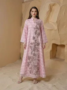 Vestido Largo Estampado con Pedrería, Vestido Festivo de Manga Larga con Adornos, Ropa de Mujer Estilo Abaya, Venta al por Mayor OEM ODM - Product Image 1